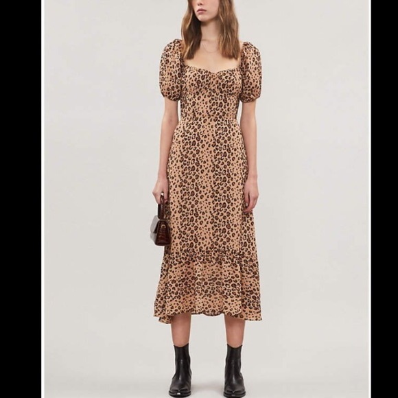 Reformation Hannah Leopard Feline Midi Dress 0 NWT - Picture 2 of 4